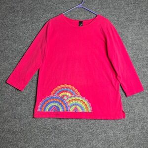 Sabaku Artwear Pink Graphic T-Shirt Women Medium Art To Wear Boho 3/4 Sleeve